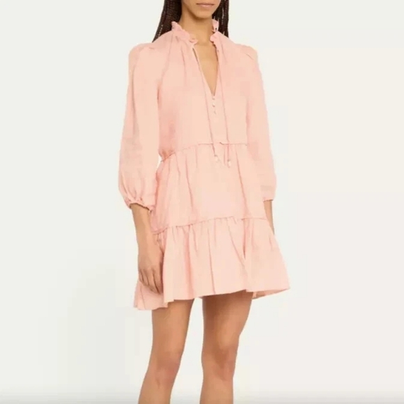 Veronica Beard Hawken Tiered‎ Linen Minidress Size 8 Pink Babydoll - Picture 11 of 13
